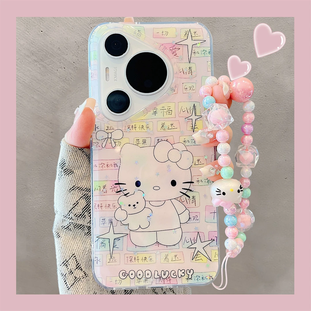 适用华为pura70pro+手机壳可爱小清新文字手绘KT猫pura80pro女款