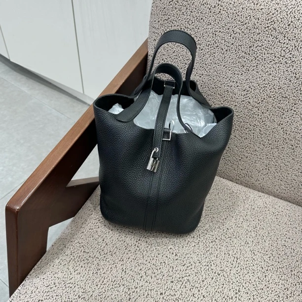 95新 Hermes/爱马仕 Hermes菜篮子22黑银Y刻