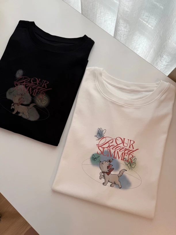 苏晨 夏日花园小猫印花水柔棉短袖T恤