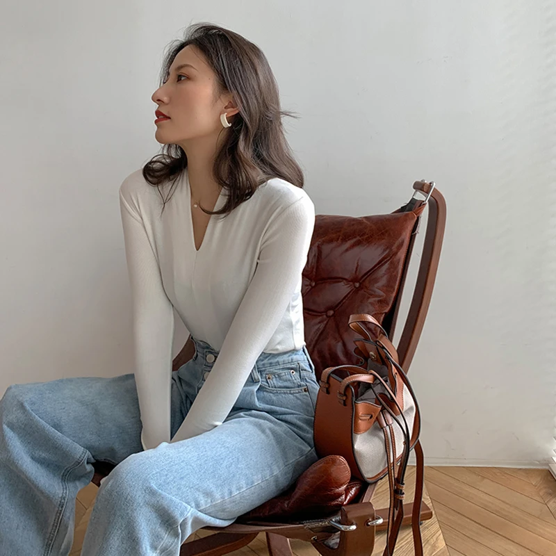 黑色v领打底衫女春秋冬季2025新款修身气质御姐风高级感内搭上衣T