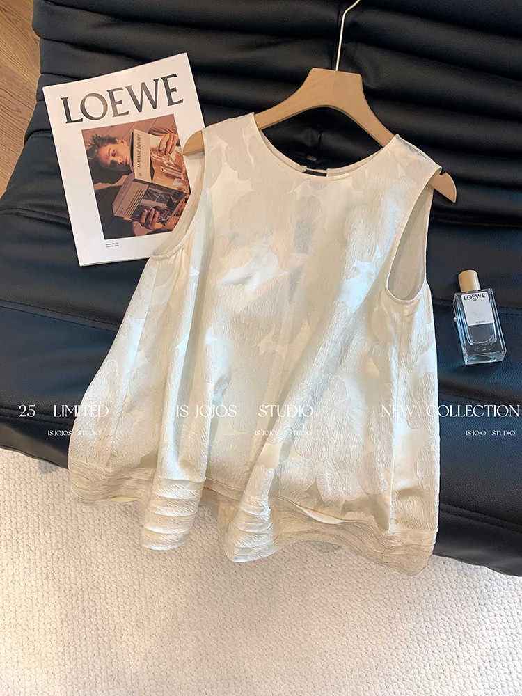 法式无袖衬衫设计感暗纹缎面吊带背心宽松百搭显瘦高级感上衣女装