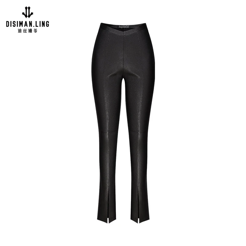 【迪丝嫚苓】100%绵羊皮黑色皮裤气质显瘦休闲韩版显瘦百搭轻奢秋季