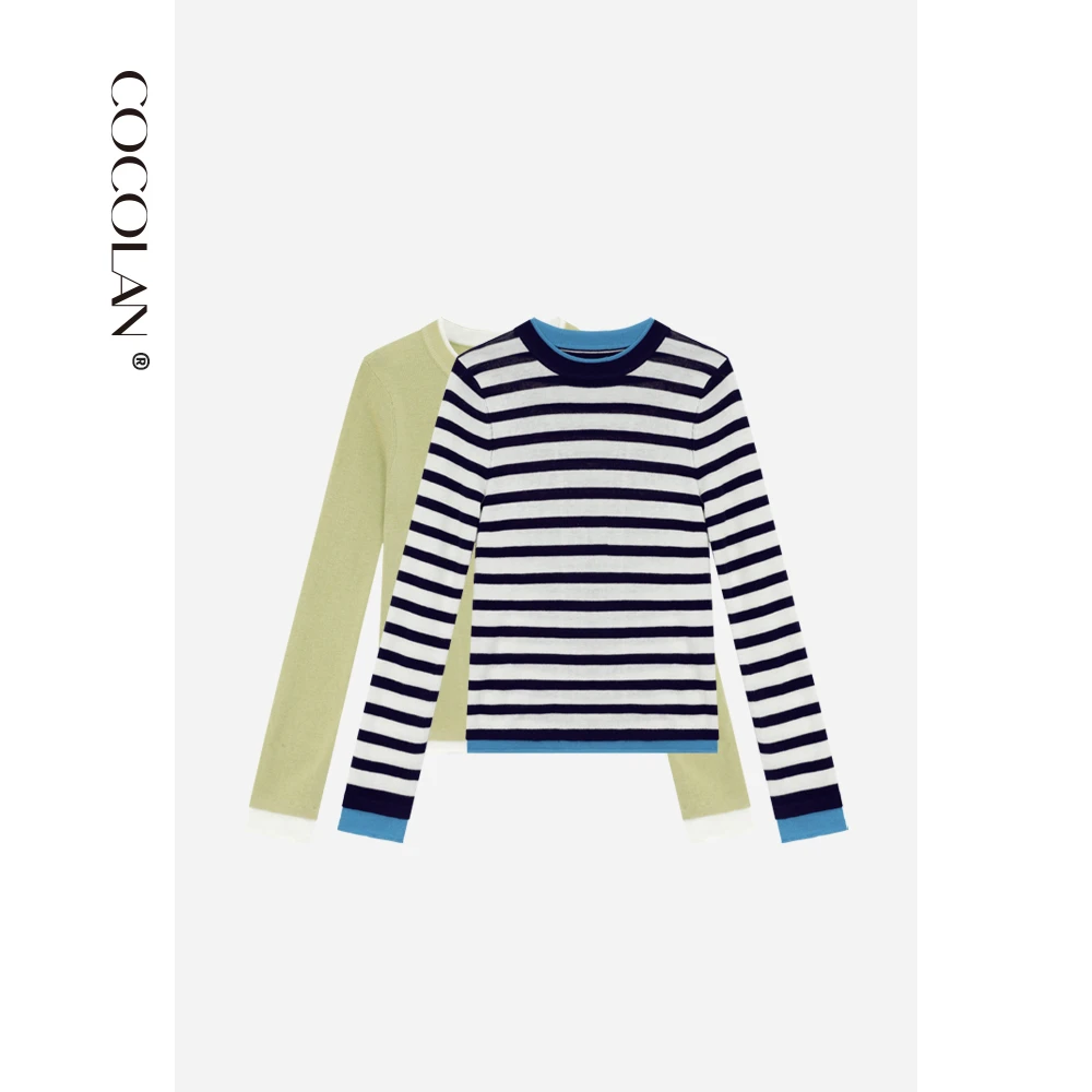 COCOLAN【醒春集】绵羊毛条纹套头毛衣女长袖T恤CL1TX208