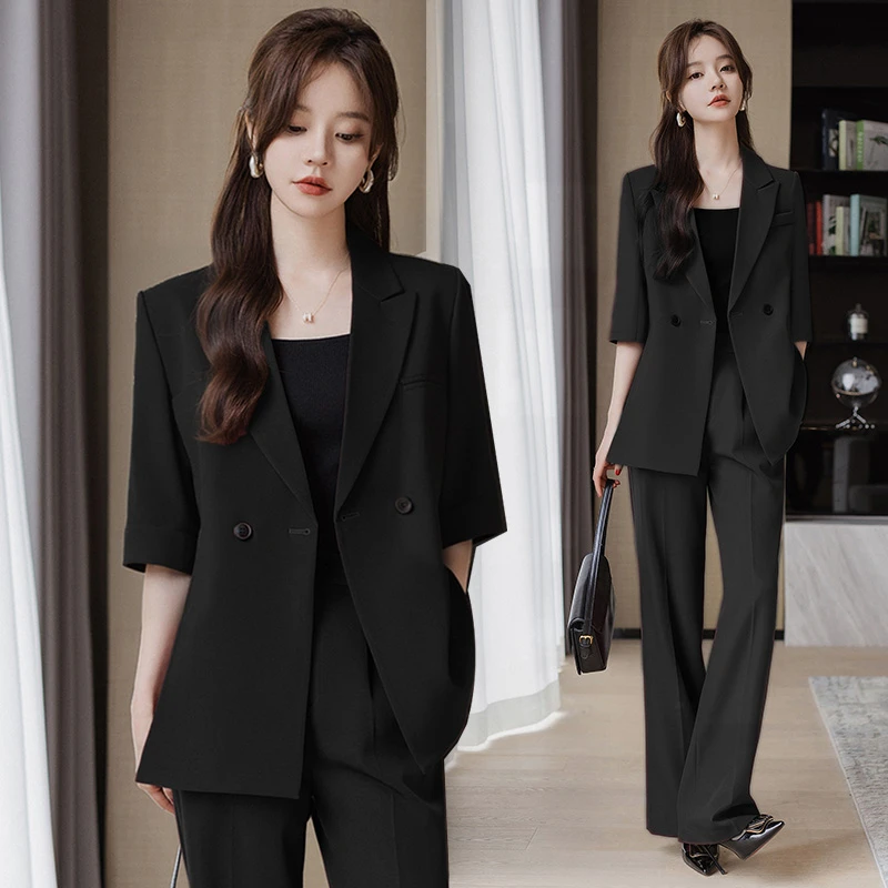 黑色中袖西装套装女2025新款高级感气质职业正装通勤休闲西服外套