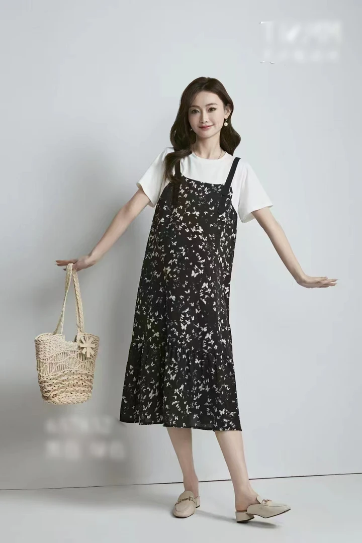 2025夏季新款孕妇连衣裙（碎花）减龄显瘦时尚假两件印花韩版
