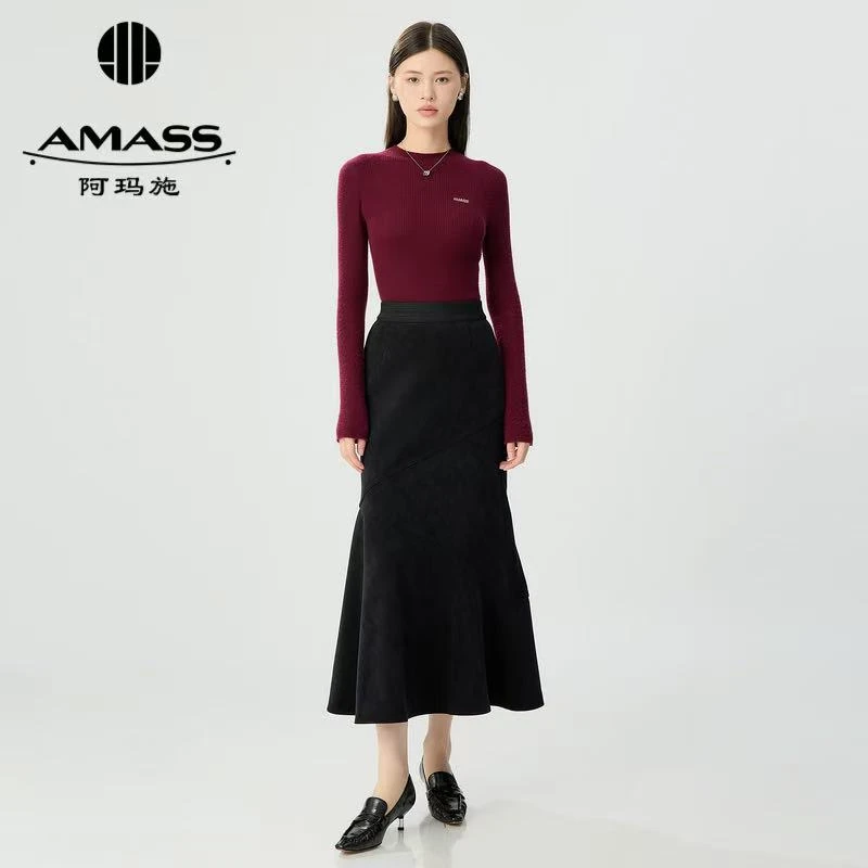 阿玛施AMASS 简约质感优雅百搭切片设计鱼尾半身裙5200433