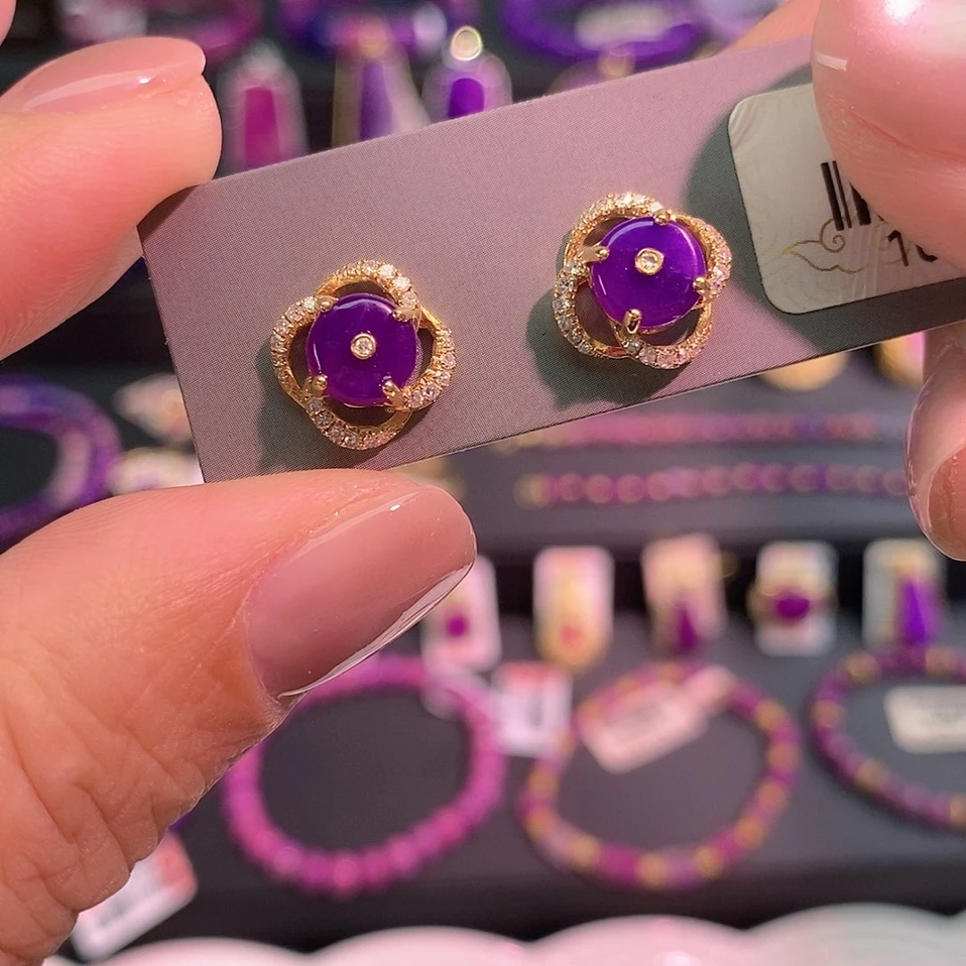 苏纪石（舒俱来）18K金镶嵌耳钉