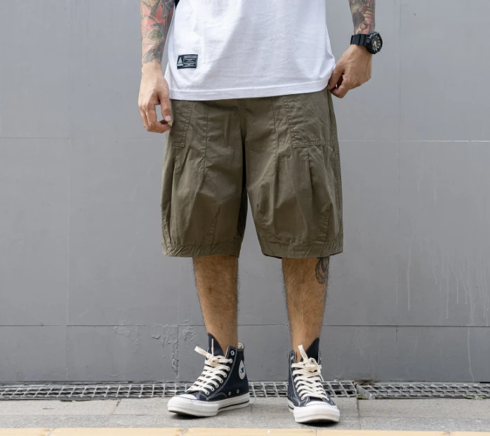 夏季薄款工装风萝卜六分裤透气夏季六分短裤男日系复古宽松