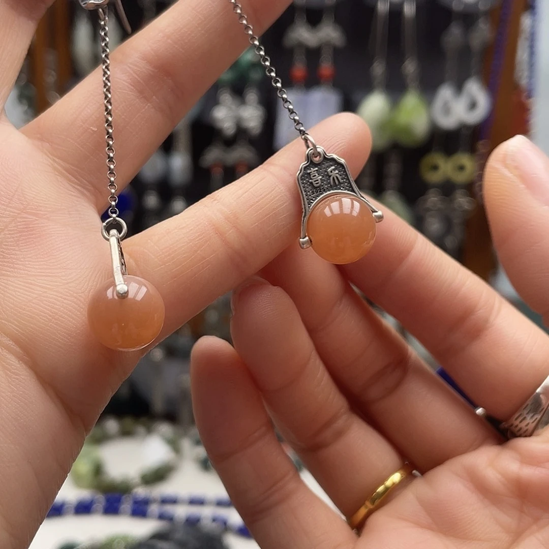 查罗石耳钉银S925镶嵌饰品