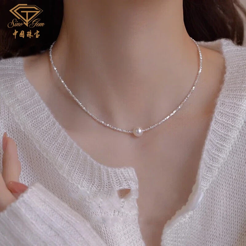 中国珠宝【浪漫七夕礼物】碎银珍珠百搭锁骨女款链 轻奢ins风D2