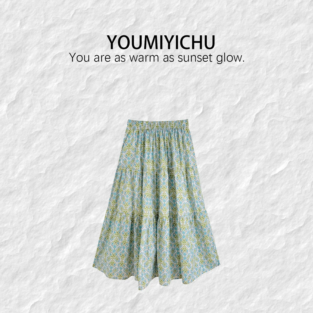 Y.M | 莫奈花园.violetta 色彩交织水墨晕染 精致清新碎花裙6674