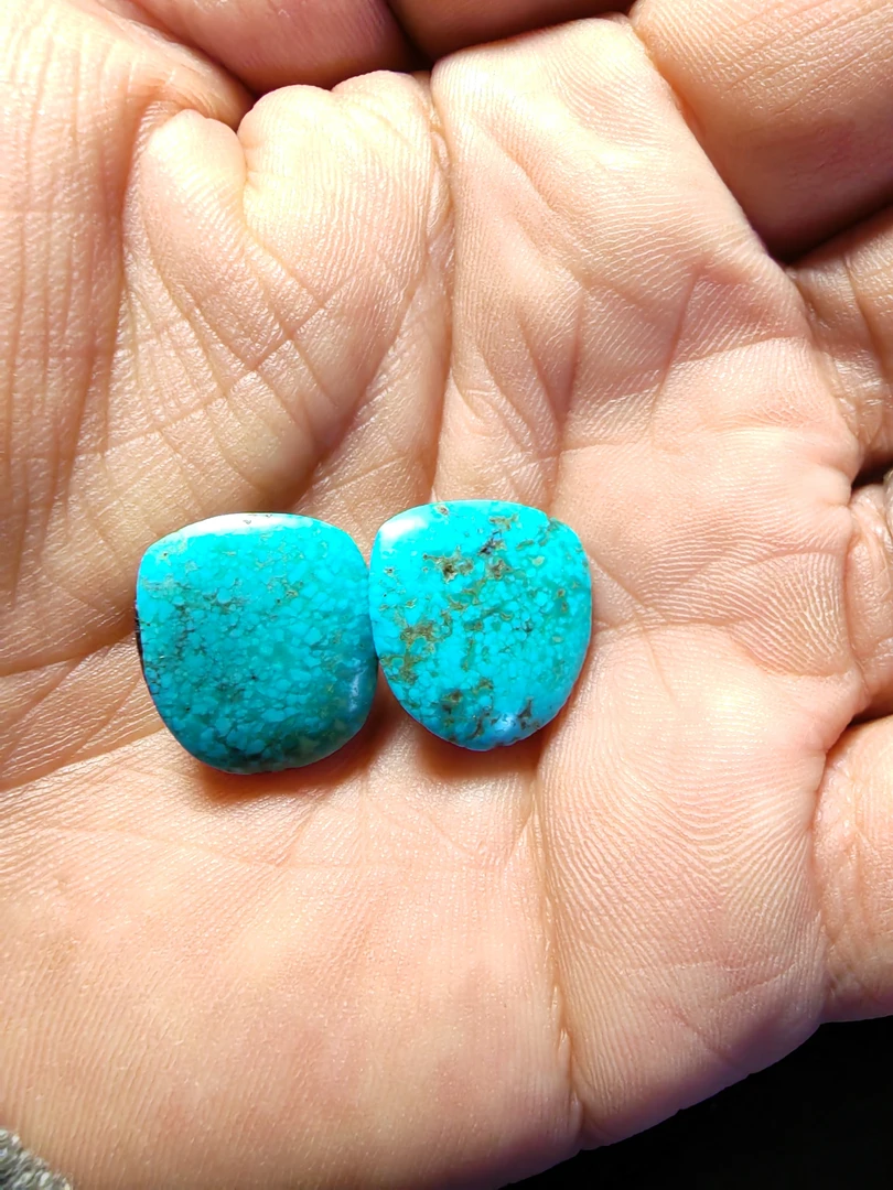 非金属陶瓷吊坠 藏系原矿老松石片一对