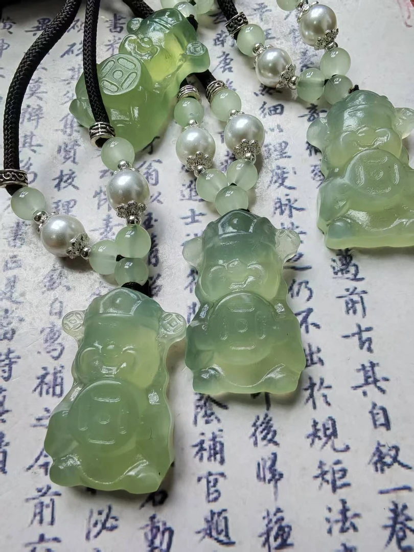 纯天然岫玉小财神吊坠设计款链子时尚百搭多样性发*货拍一发一