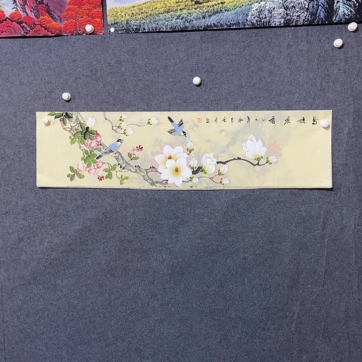 国画四尺对开花鸟一副