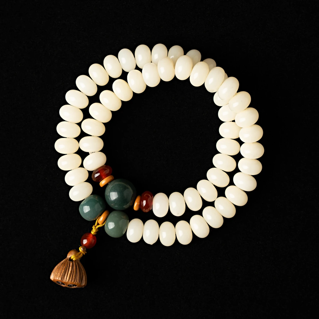 【白菩提】精品菩提双圈莲花手串女款黄色算盘珠手持高密盘玩