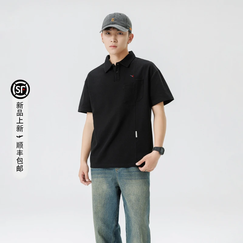 驭瑛汤米格罗斯短袖POLO衫男士夏季新款刺绣简约拼接休闲宽松上衣