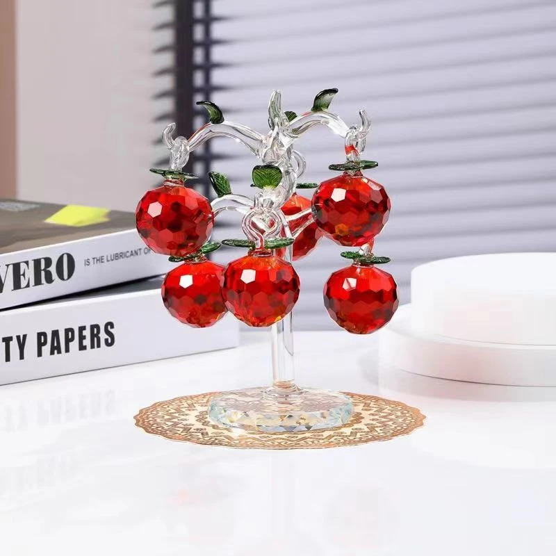 6挂直杆水晶苹果玻璃苹果树工艺品客厅玄关装饰品新房花器高档