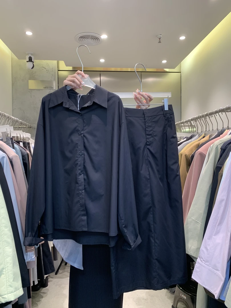 about ins（8618#）韩版宽松休闲百搭衬衫（上衣69 裙长89 腰围64）