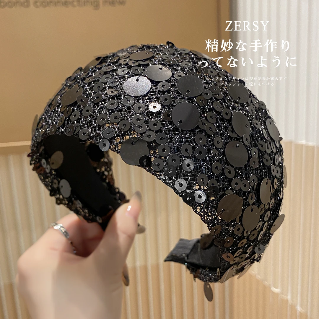 2025新款高端亮片宽边发箍法式时尚头箍高颅顶显脸小压发卡女发饰