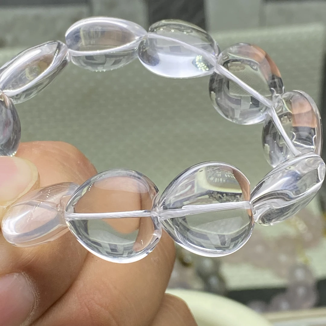 保真双A全净体天然白水晶爱心通孔手链手串项链锁骨吊坠diy配饰件