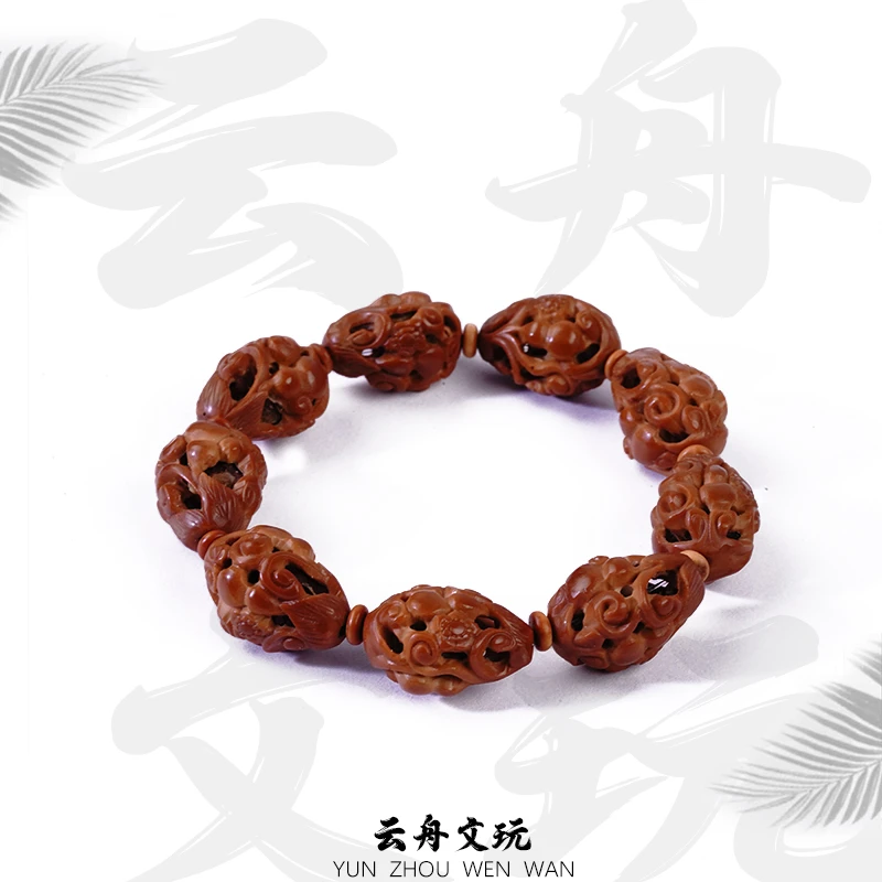 橄榄核雕刻镂空葫芦手串