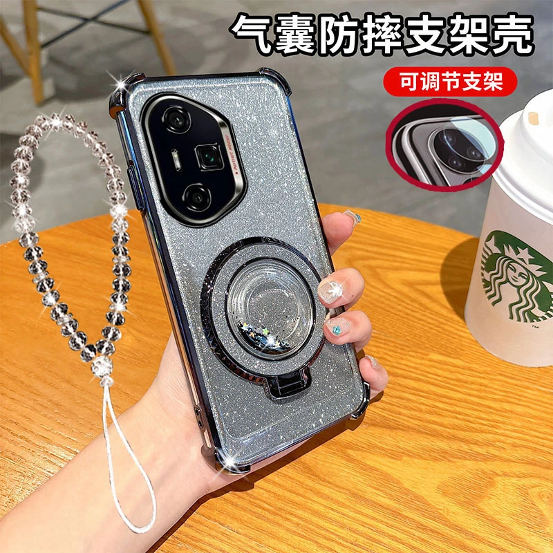荣耀300ultra手机壳5G气囊流沙支架软胶防摔保护套全包边个性新品