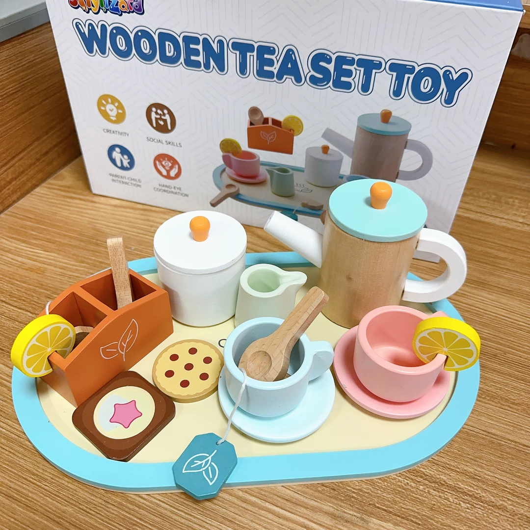 木质蓝色下午茶甜品饼干套装男孩女孩礼物过家家玩具