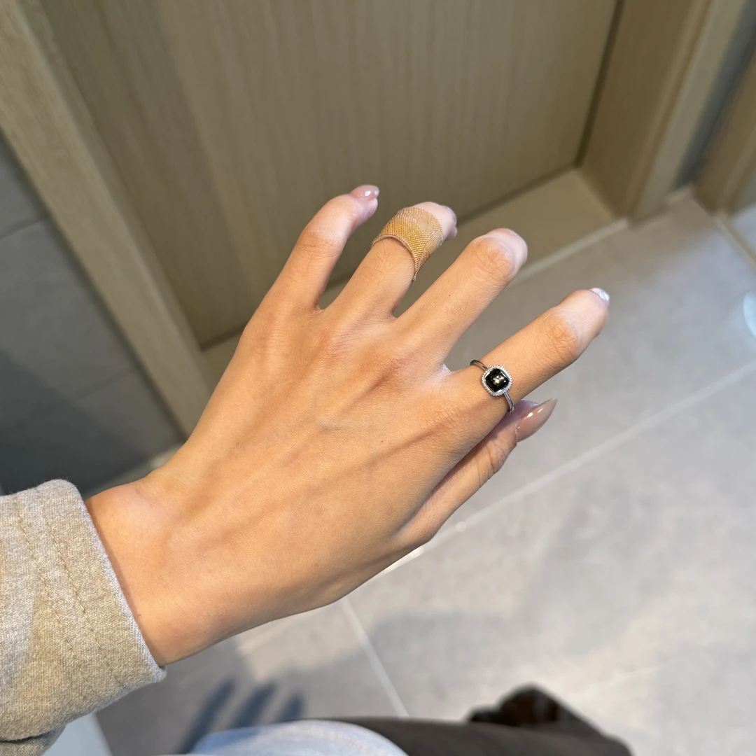 925银戒指 金运石黑色方形复古简约气质轻奢百搭戒指 无折扣
