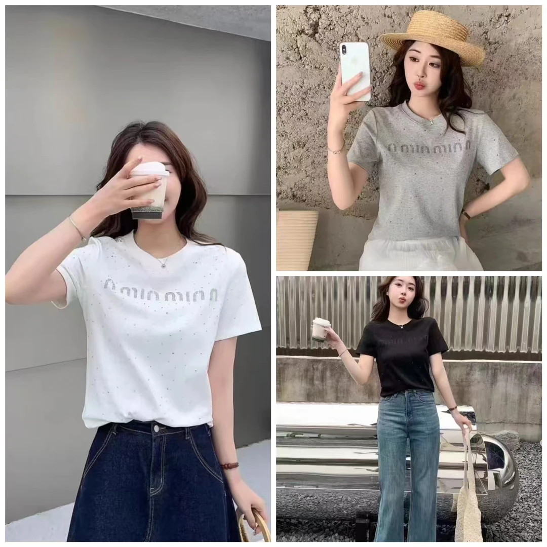 宜美多家 满钻字母显瘦冰爽棉上衣837