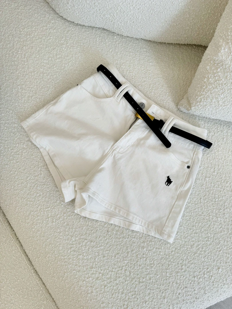 宝儿酱 做老钱风女人，带腰带！小马家白色磨白翻边刺绣牛仔裤