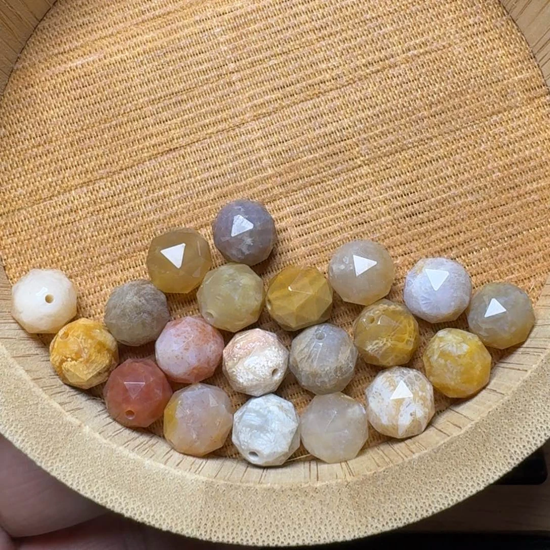 硅化玉纯天然色有机玉石保真色未镶嵌10切面珠3米一个
