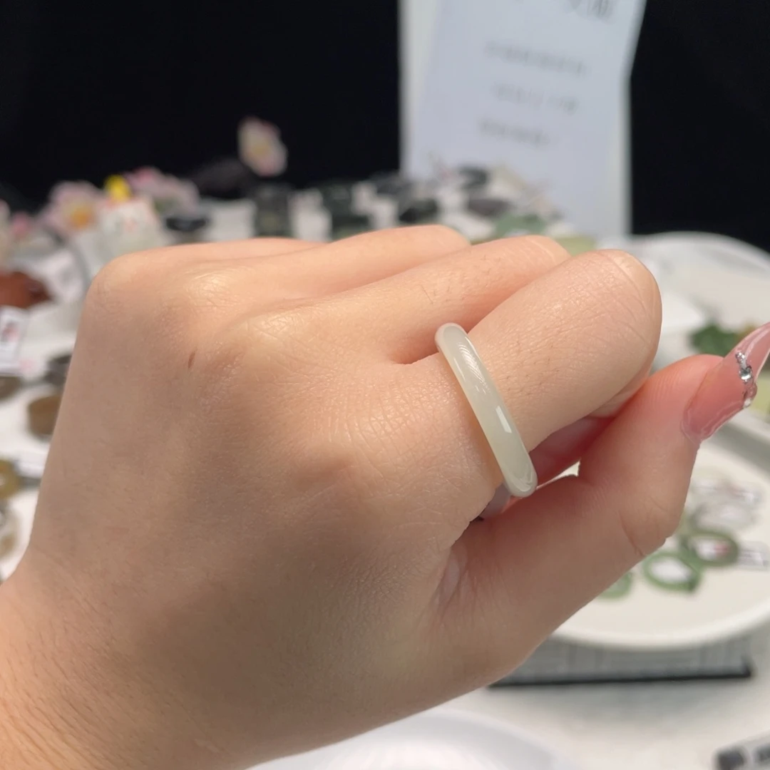 和田玉未镶嵌戒指M1冰晴细条18.4