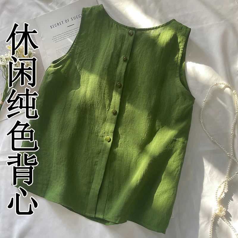 新款文艺纯棉马甲背心女夏季宽松显瘦休闲无袖小衫减龄外穿上衣薄