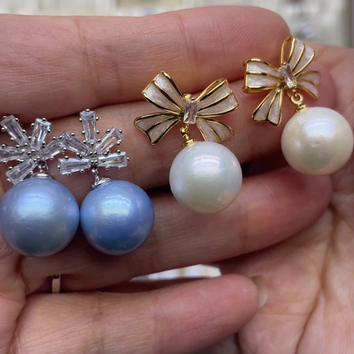 银S925镶嵌淡水珍珠耳饰《*》