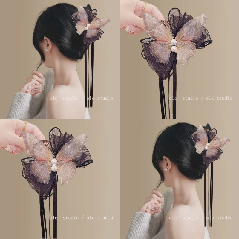 古风仙气！蝴蝶结飘抓夹！高级感蝴蝶发夹后脑勺鲨鱼夹旅行头饰