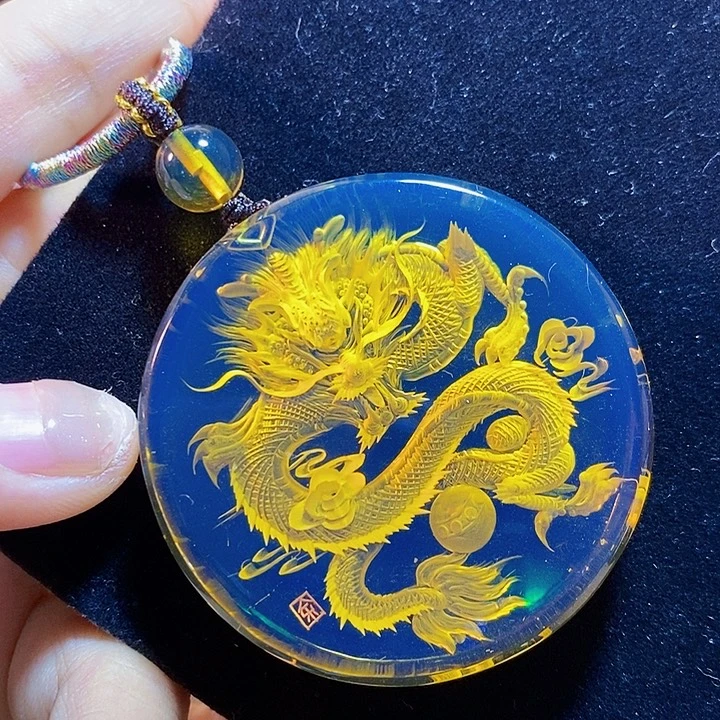 蓝珀未镶嵌珠宝奇石墨西哥蓝珀龙牌