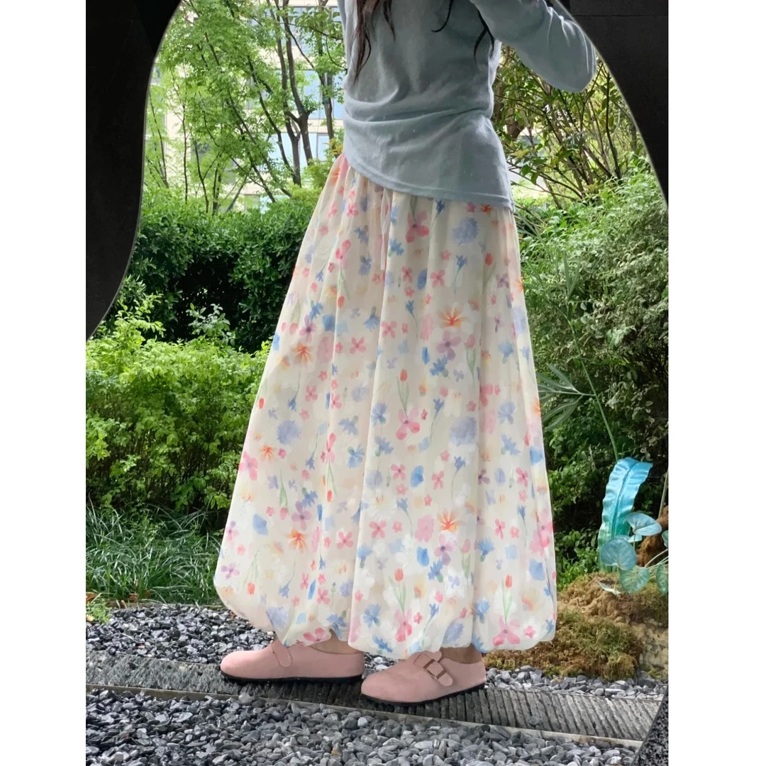 花苞甜美彩色花苞裙裤女2026年夏薄款温柔高腰显瘦休闲遛弯阔腿裤