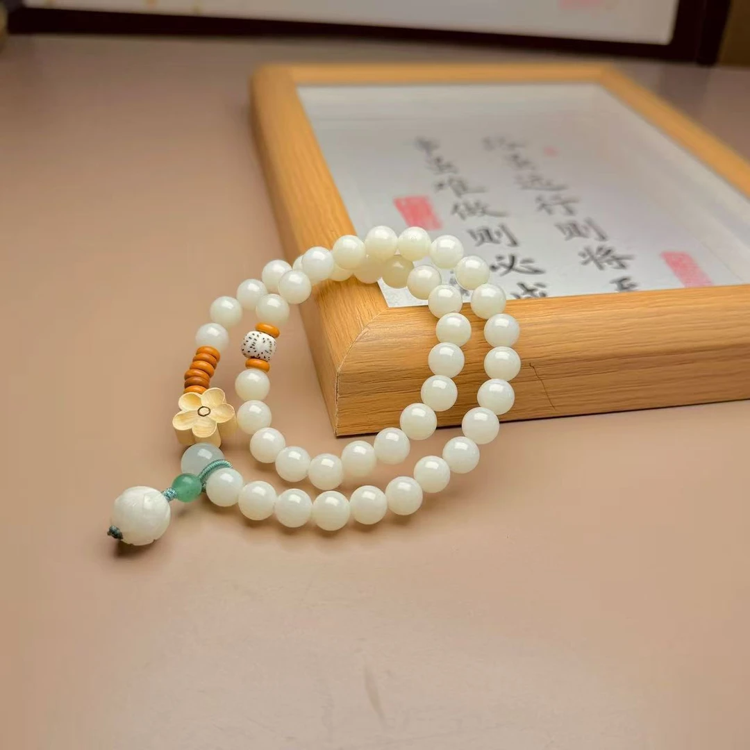 中国风高级轻奢白玉菩提根手串菩提子文玩佛珠念珠手链新中式手持