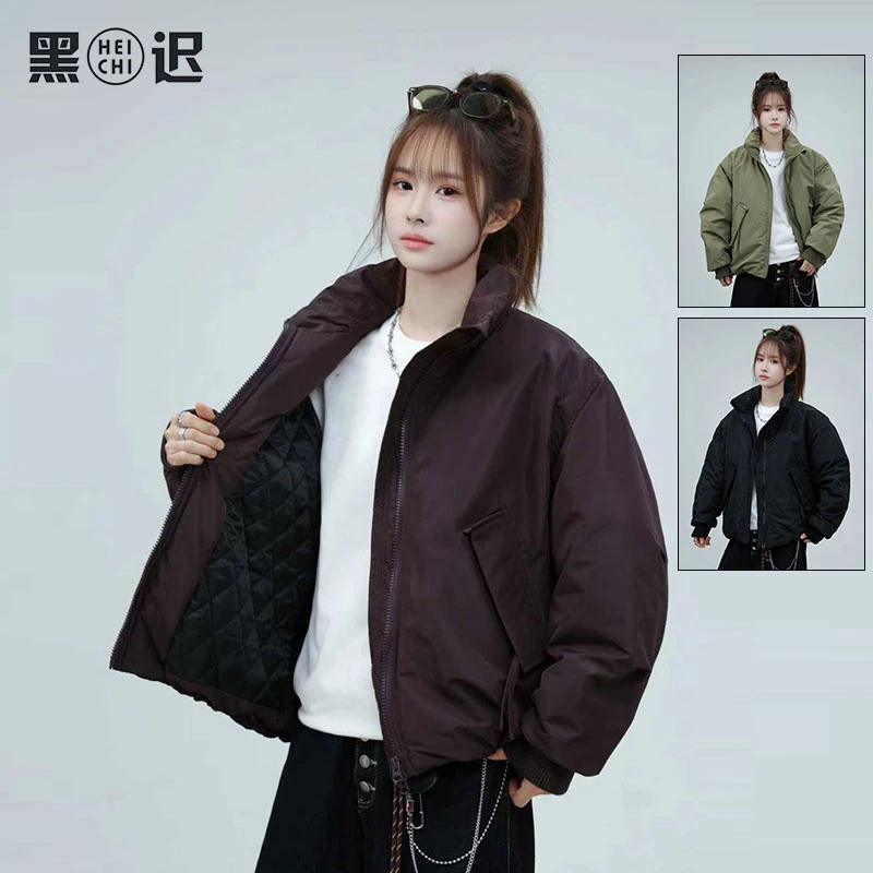 美式复古冬季加厚保暖立领廓形棉衣外套男女宽松百搭情侣夹克棉服