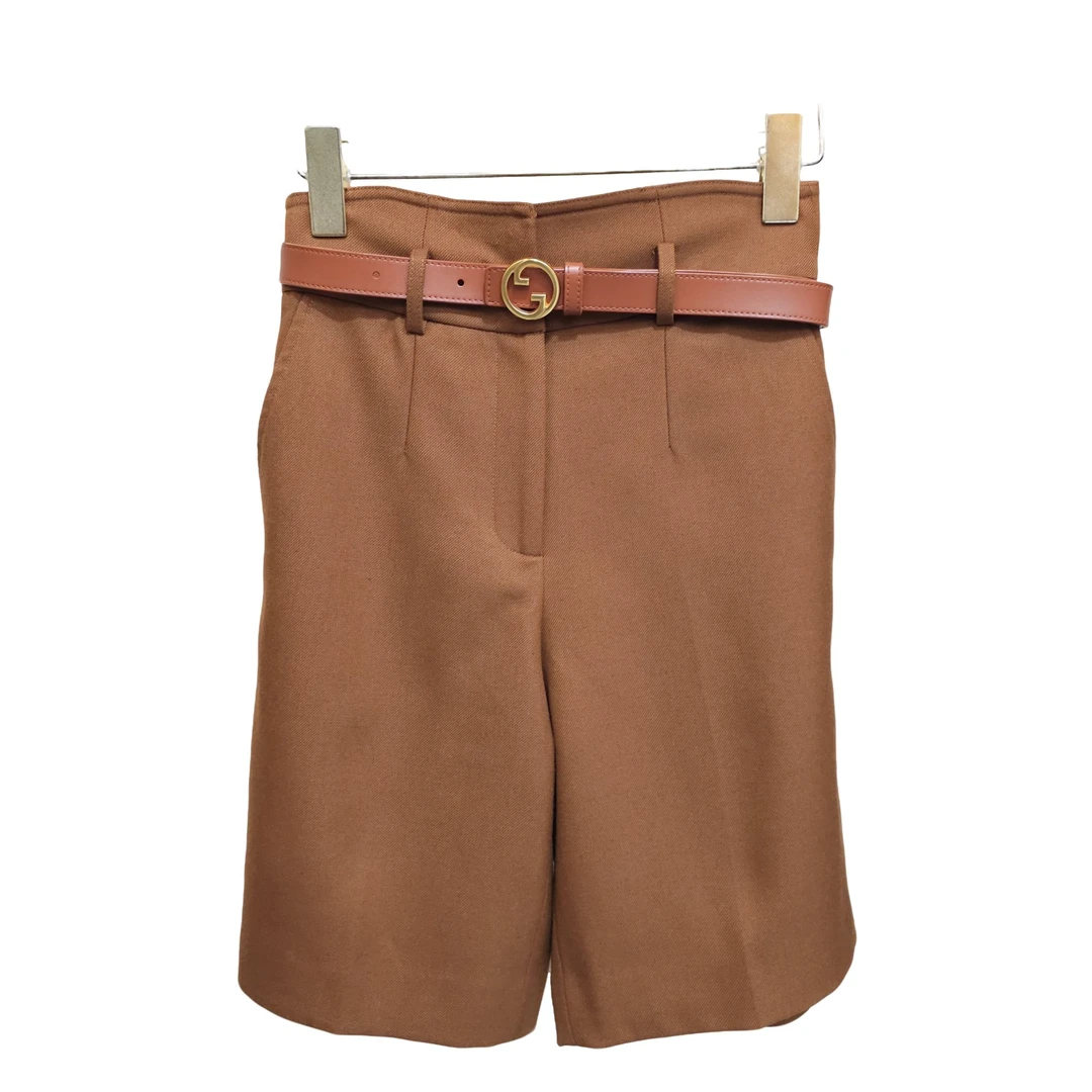 MONICA 五分西装阔腿焦糖色短裤