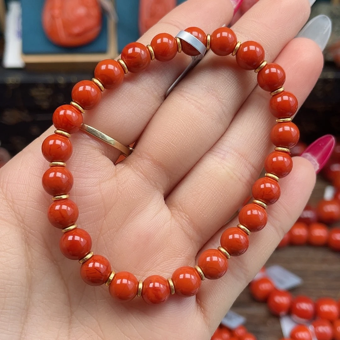 南红玛瑙未镶嵌手串瓦西满肉柿子锦diy 卡7mm