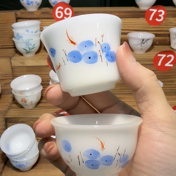 璞玉手绘釉上彩对杯69+62