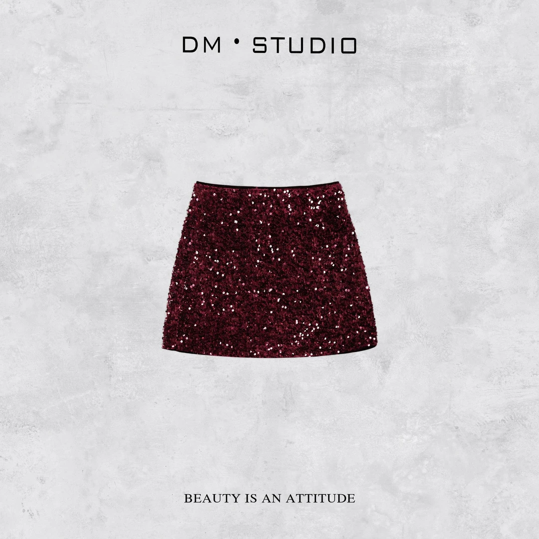 DEDM-DM•STUDIO/小众设计款高级感显瘦A字亮片短裙（SS275501）