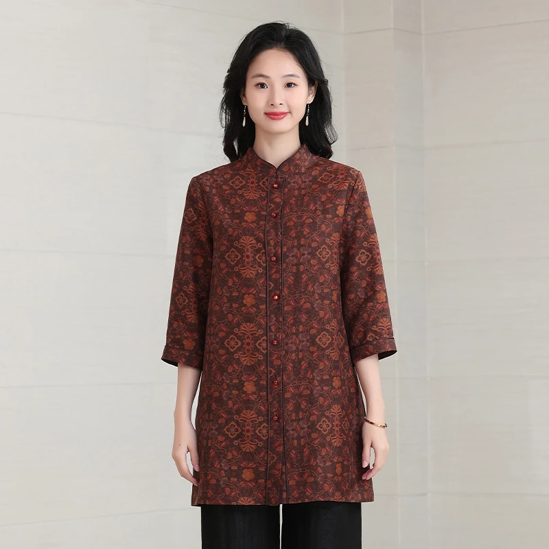 D25S10-17高品质香云纱重磅真丝衬衫女25新款中老年秋装新款衬衣