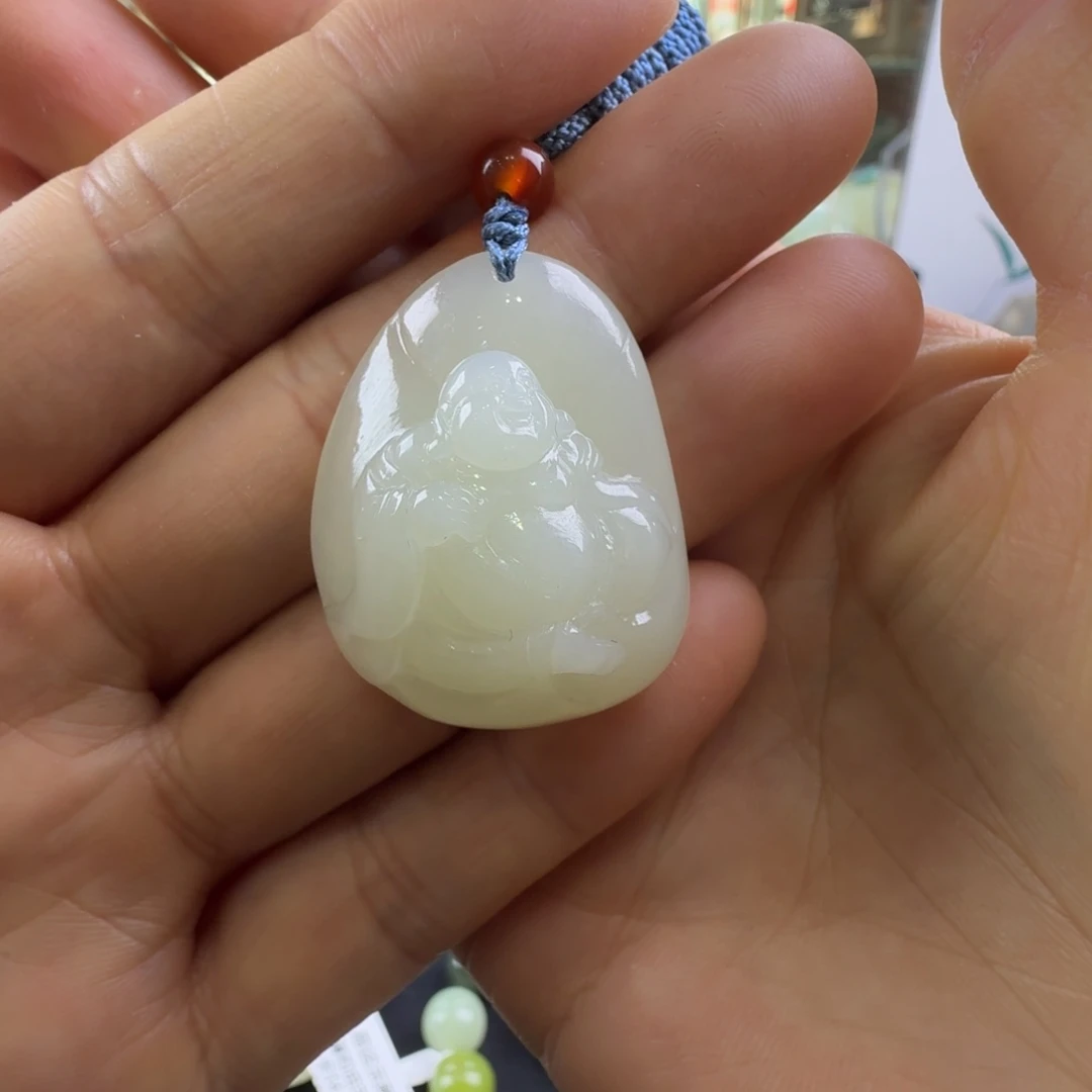 和田玉未镶嵌颈饰挂件弥勒佛