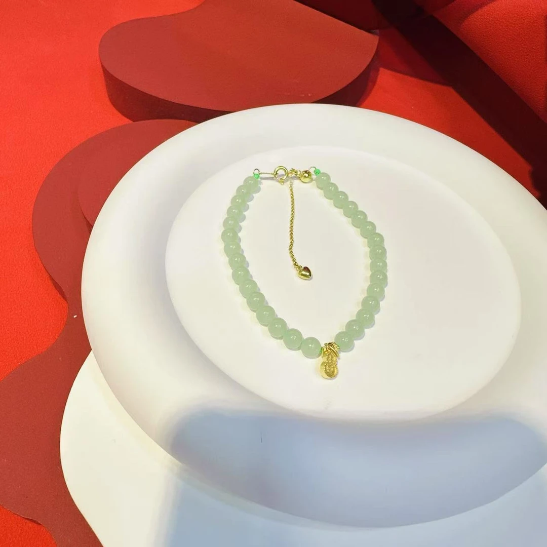 S925银mm新疆且末冰翠青珠珠手链HNZ11257