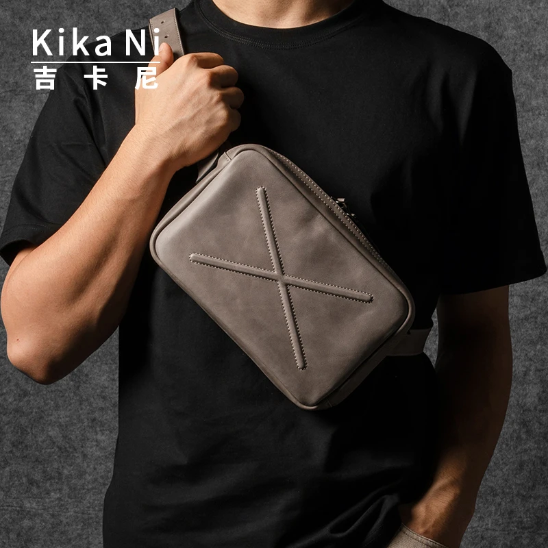 Kika Ni吉卡尼意大利进口真皮单肩斜挎包胸包休闲复古简约潮个性