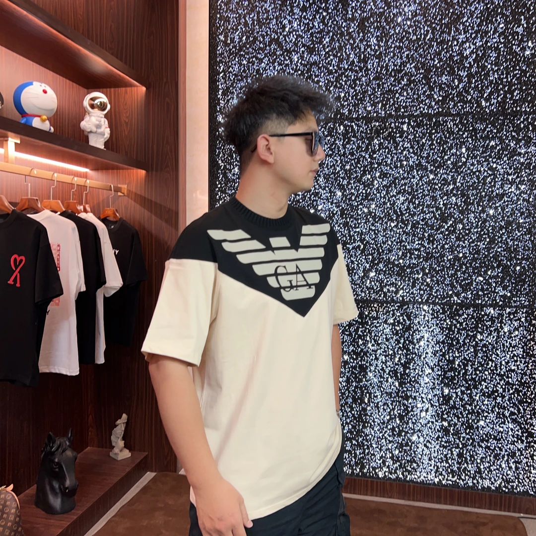 夏季纯棉280大鹏植绒时尚拼接男士圆领情侣T恤潮流百搭休闲t恤