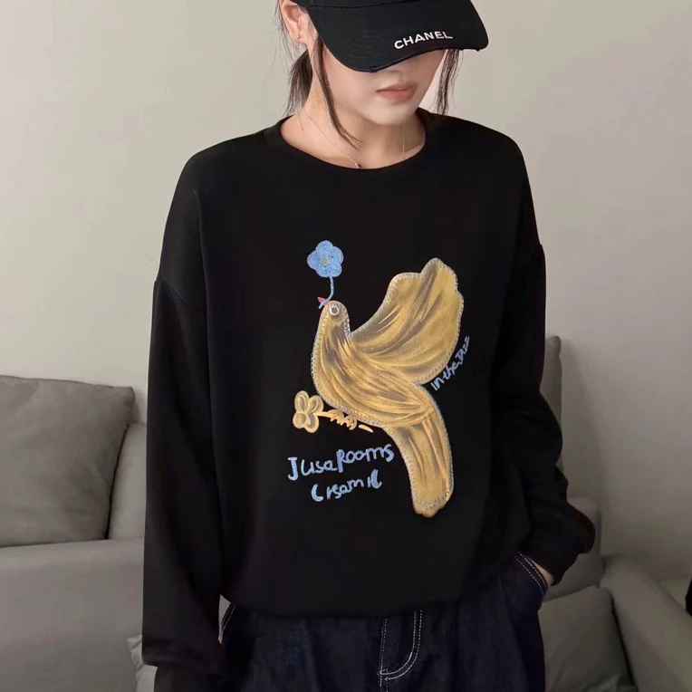 邹先森5551-29杭州品牌韩系松弛感印花宽松圆领长袖慵懒卫衣