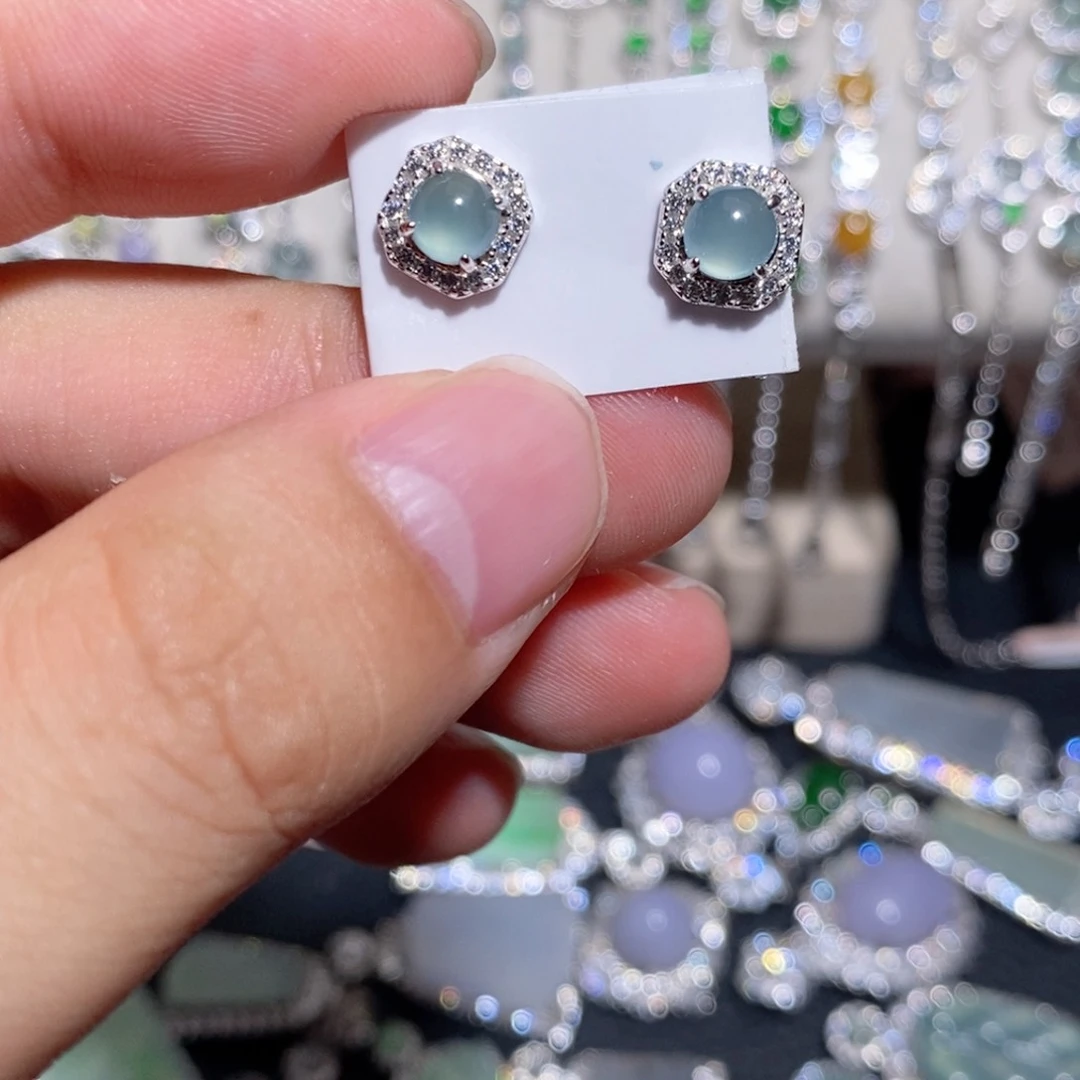 翡翠银S925镶嵌耳饰o k k k